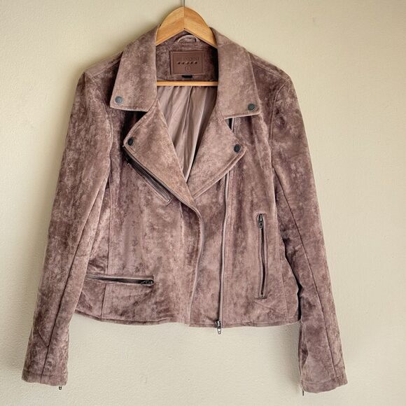 BLANK NYC Faux Suede Moto Jacket Size Large Tan Asymmetrical Zip Up Lined Grunge - Picture 4 of 15